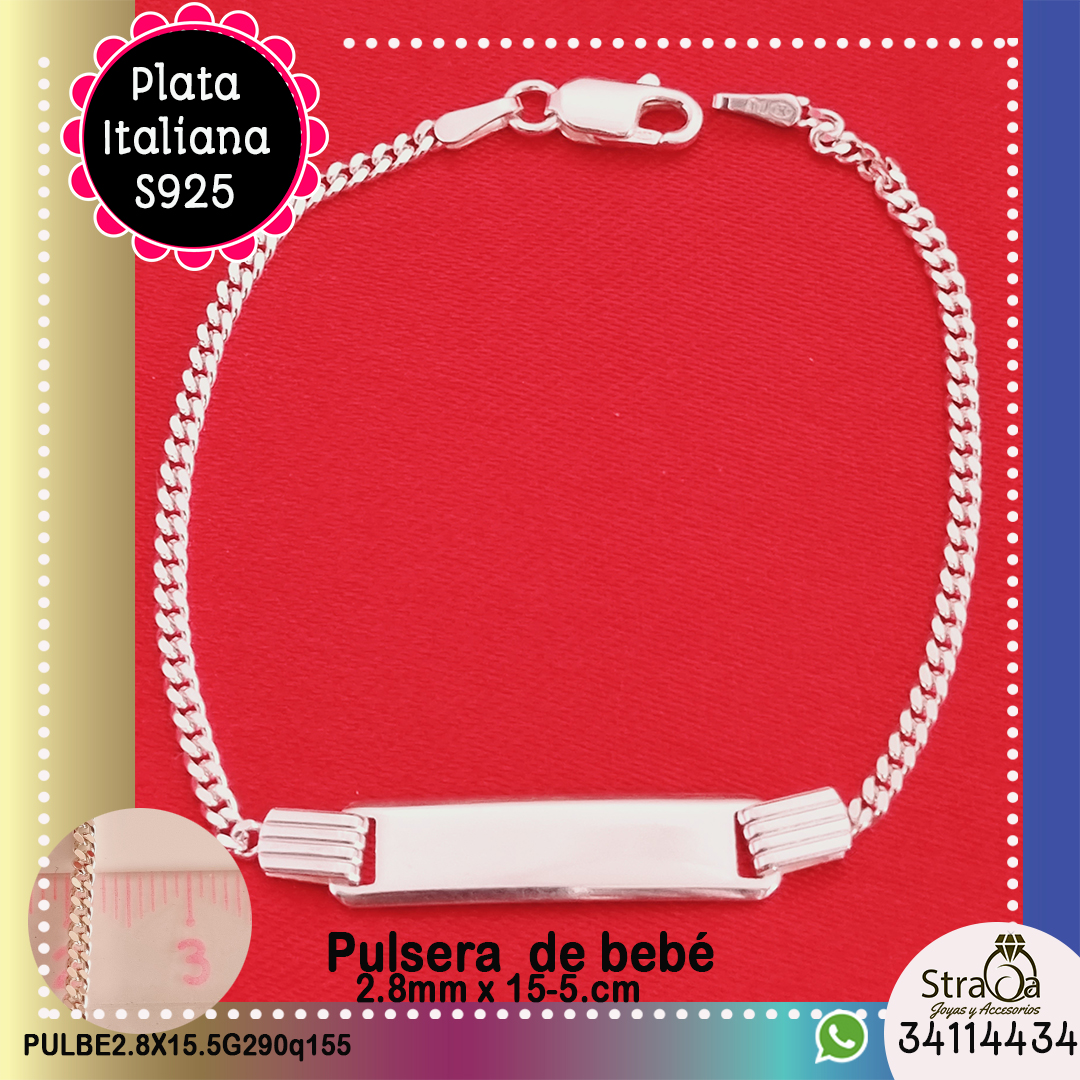 Pulsera para Bebé, Plata Italiana 2.8mm x 15.5 cms