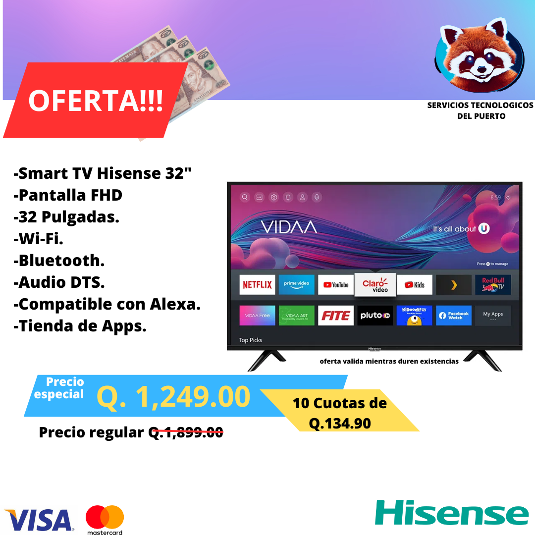 Smart TV HISENSE 32" FHD CON VIDAA SYSTEM