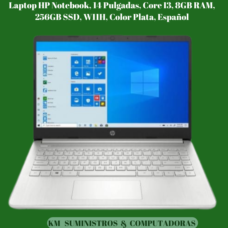 Laptop HP Notebook, 14 Pulgadas, Core I3, 8GB RAM, 256GB SSD, W11H, Color Plata, Español