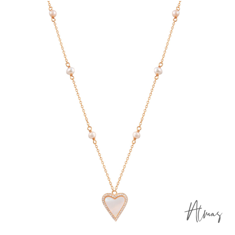 925 SILVER HEART PEARL ROSE GOLD NECKLACE